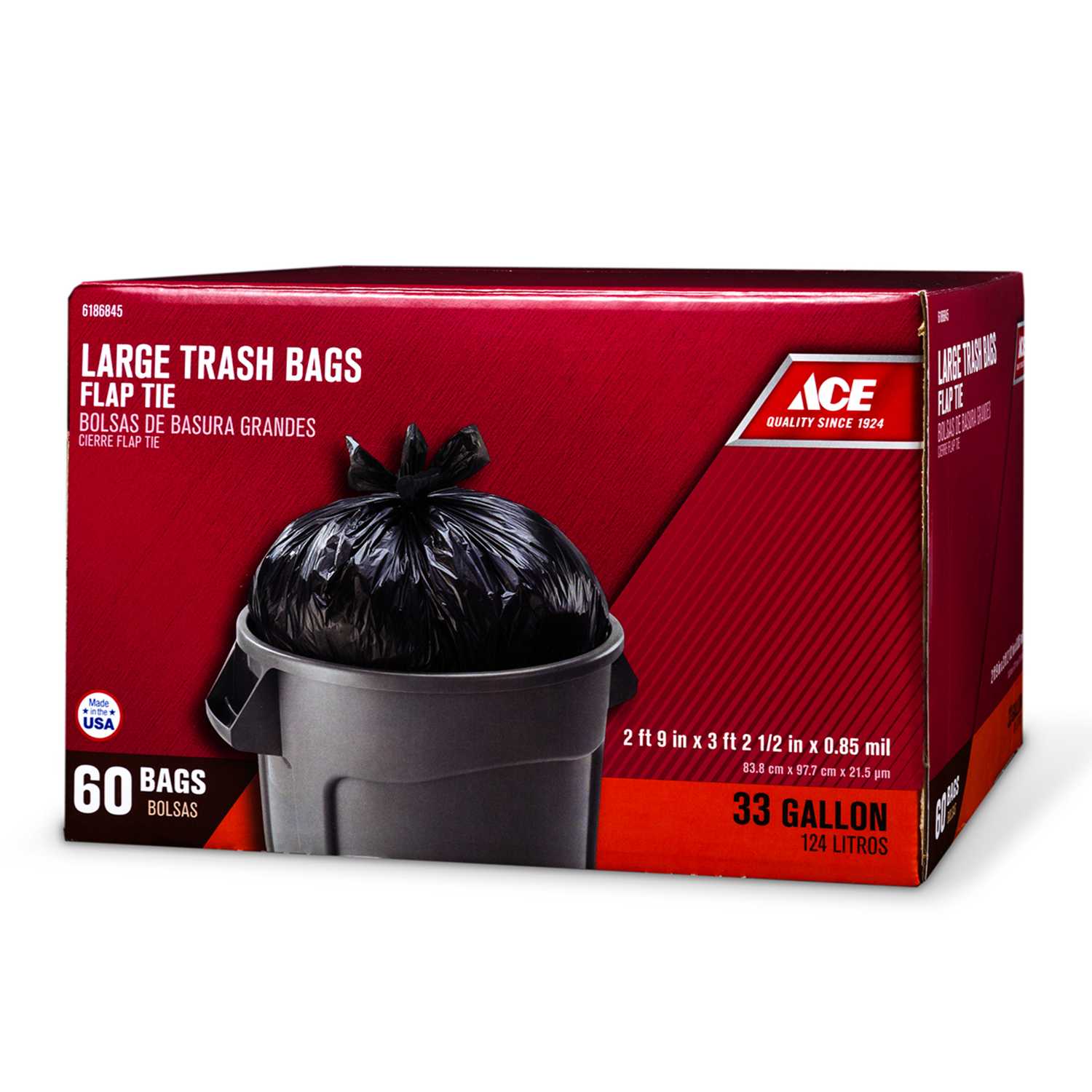 Ace 33 gal. Trash Bags Flap Tie 60 pk Ace Hardware