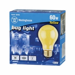 Westinghouse Bug Light 60 W A19 A-Line Incandescent Bulb E26 (Medium) Yellow 2 pk