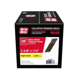 Grip-Rite 2-3/8 in. L X 11-1/2 Ga. Angled Strip Bright Framing Nails 28 deg 2500 pk