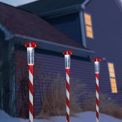 Alpine LED White Solar Candy Cane Striped Stake 23 in. Pathway Decor