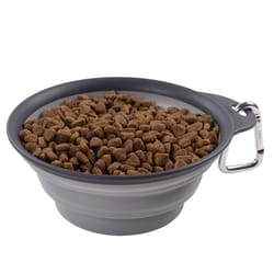 Dexas Gray Rubber 2 cups Pet Travel Feeder For All Pets