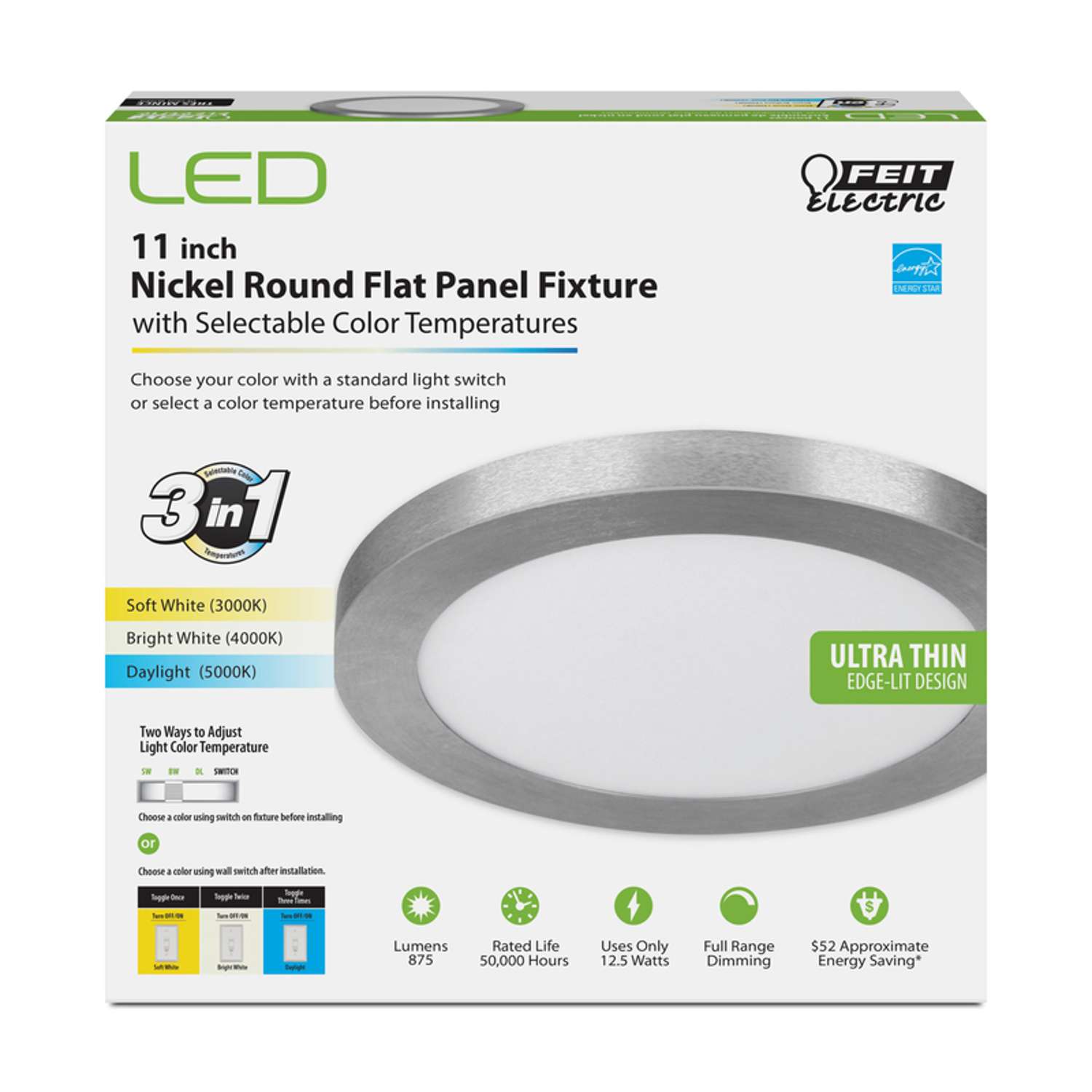 Feit Electric LED 11 in. W X 11 in. L Nickel LED Flat Panel Light