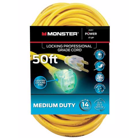 50' Pro Lock Locking Lighted Extension Cord | 12/3 SJTW Green | The Clean  Garage