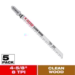 Diablo 4-5/8 in. High Carbon Steel T-Shank Cleamn Wood Jig Saw Blade 8 TPI 5 pk