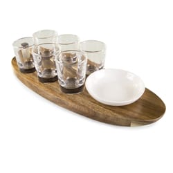 Legacy Cantinero Shot Glass Brown Acacia Wood Serving Tray