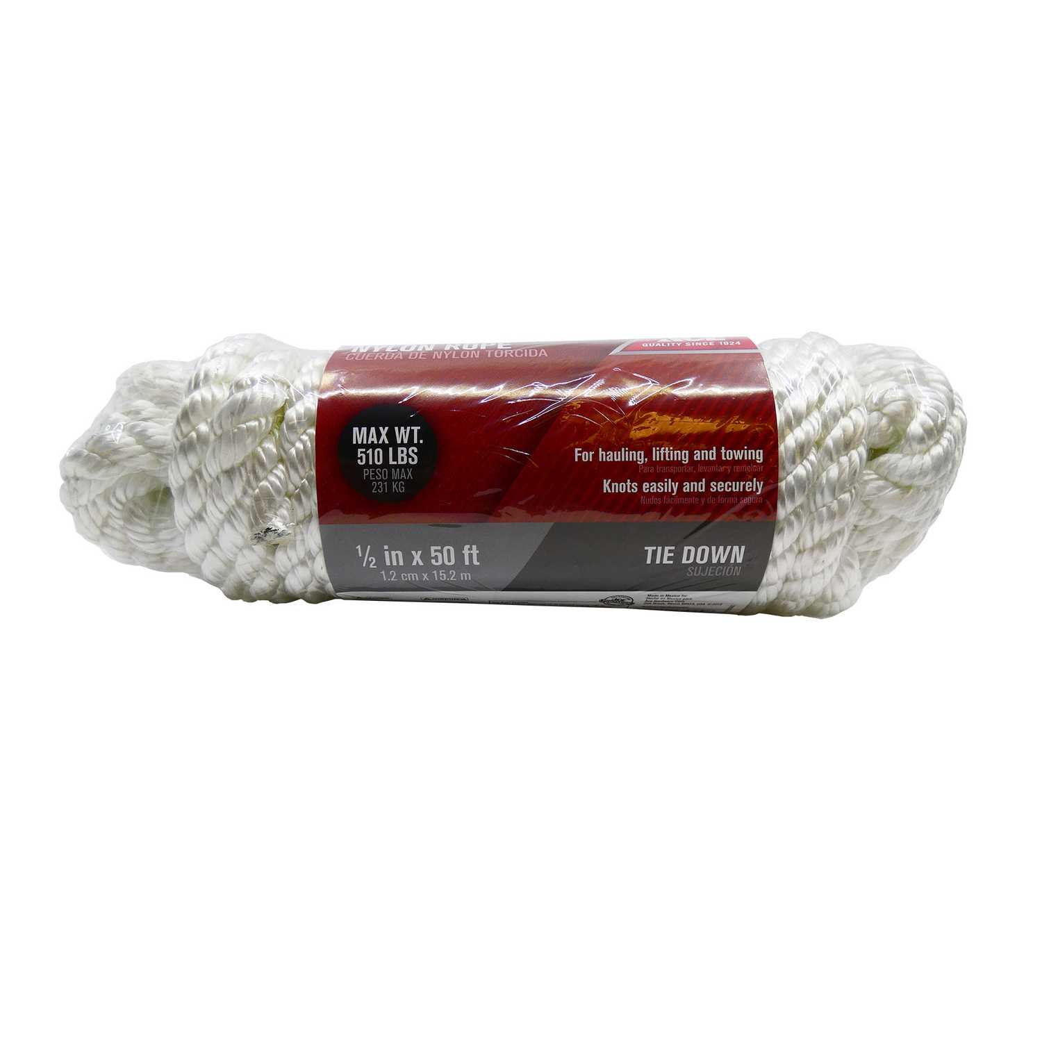 Ace 1/2 in. Dia. x 50 ft. L White Twisted Nylon Rope Ace Hardware