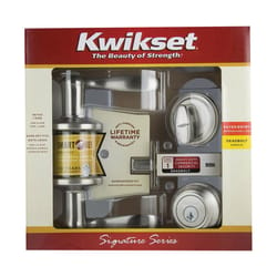 Kwikset SmartKey Tustin Satin Nickel Entry Lever and Deadbolt Set KW1 1-3/4 in.
