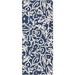 Simples Spaces 21 in. W X 54 in. L Blue Fab Floral Microfiber Polyester Accent Rug