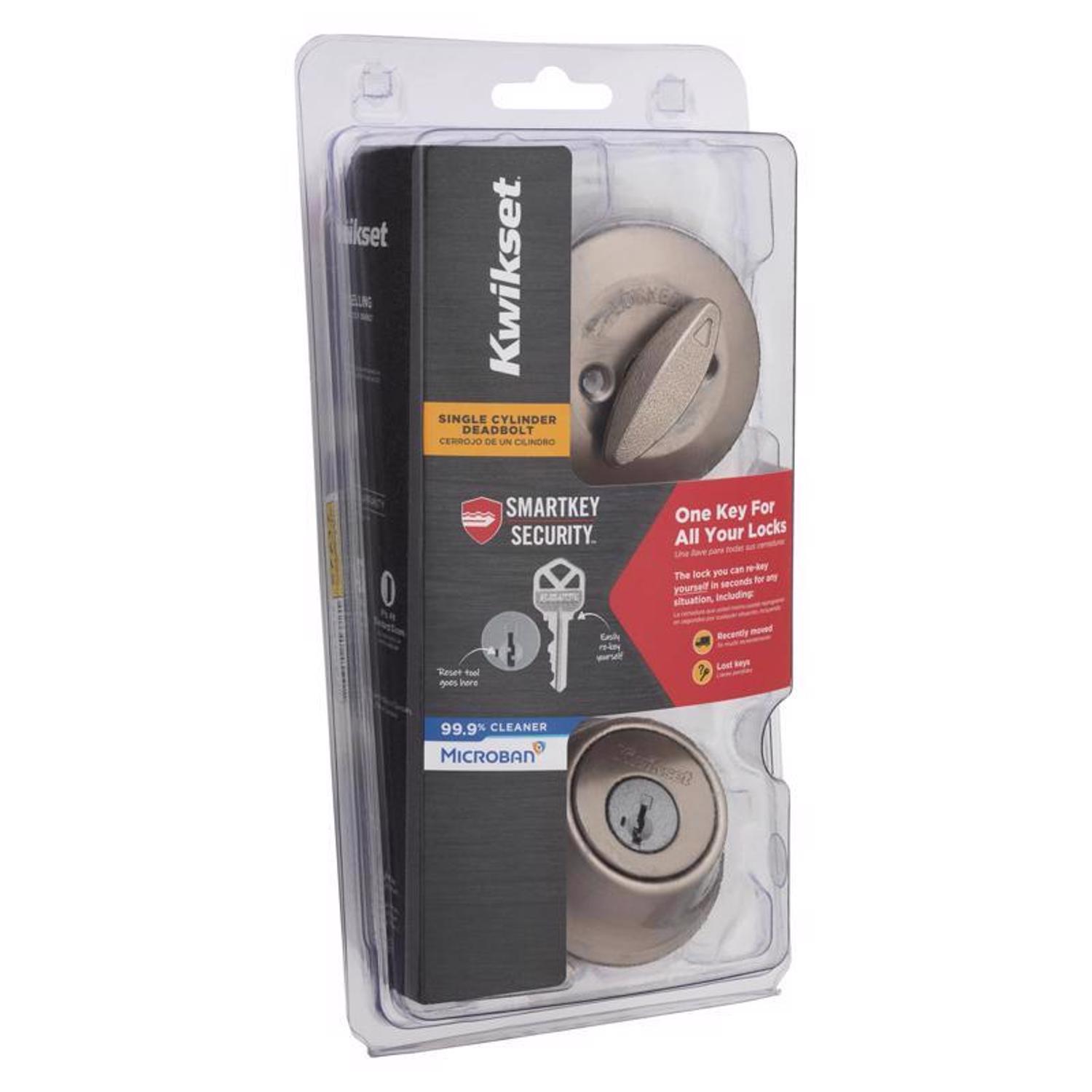 kwikset smartkey security satin nickel metal single cylinder deadbolt