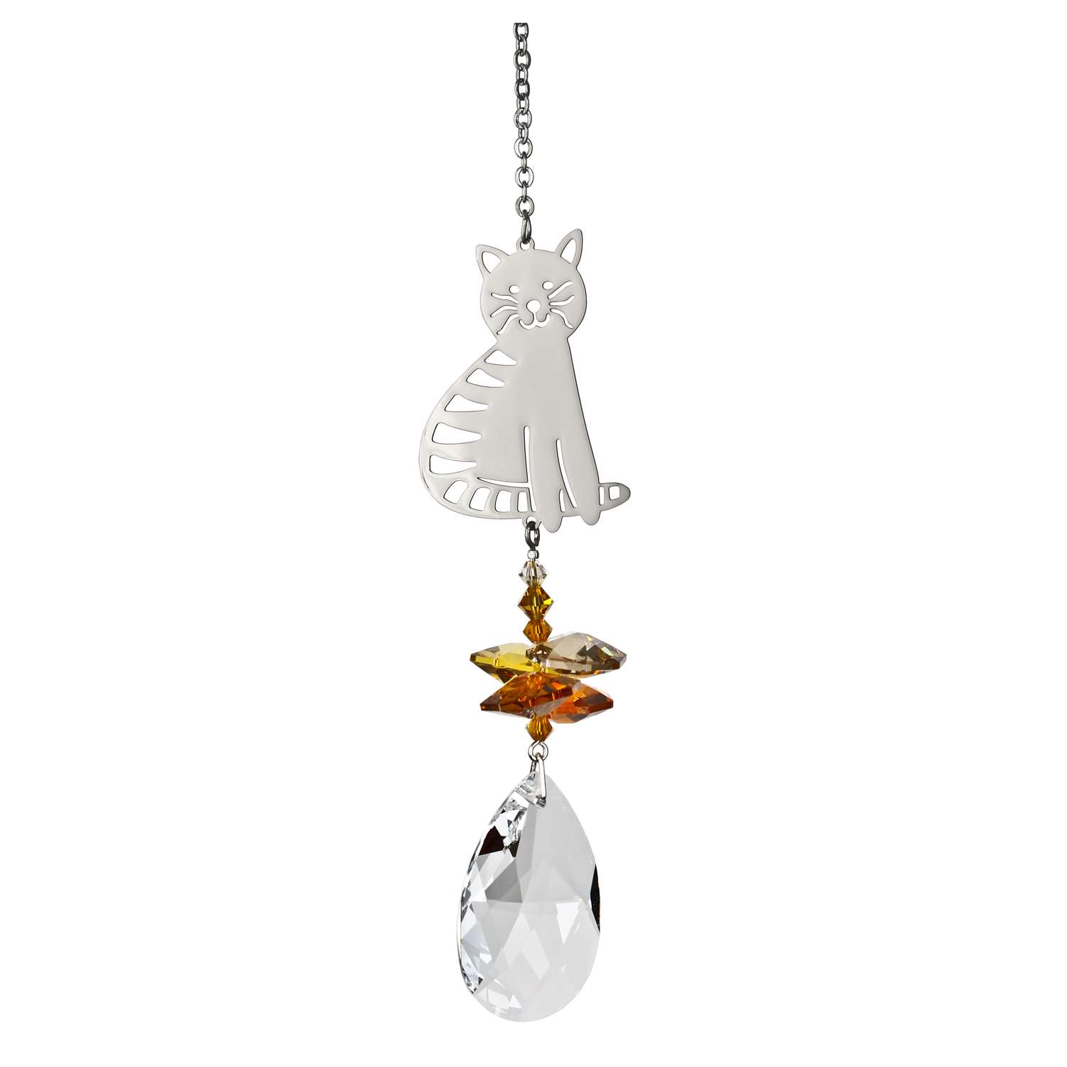 Woodstock Chimes Crystal Fantasy Crystal 4.5 in. Tabby Cat Wind Chime