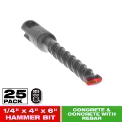 Diablo 1/4 in. X 6 in. L Carbide Tipped 2-Cutter Hammer Drill Bit SDS-Plus Shank 25 pk