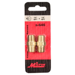 Milton Brass Hex Nipple 1/4 in. MPT X 1/4 in. MPT 2 pc