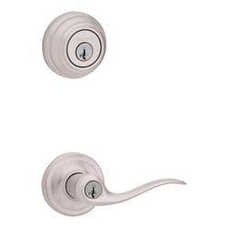 Kwikset SmartKey Tustin Satin Nickel Deadbolt and Entry Door Knob KW1 1-3/4 in.