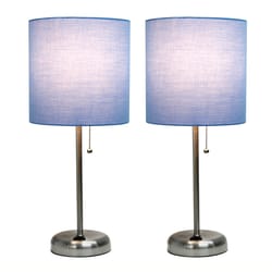 LimeLights 19.5 in. Brushed Steel Blue Table Lamp with Charging Outlet