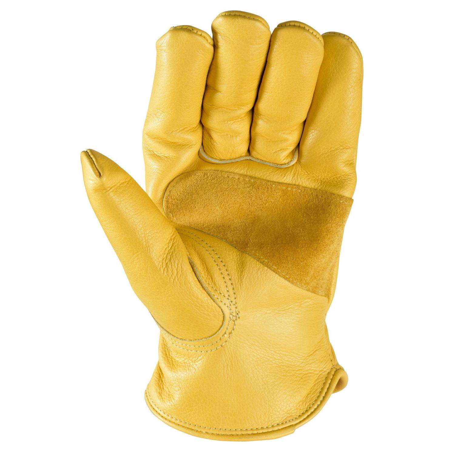 Hyper Tough Golden Color Cowhide Leather Work Gloves, Men's Small Size