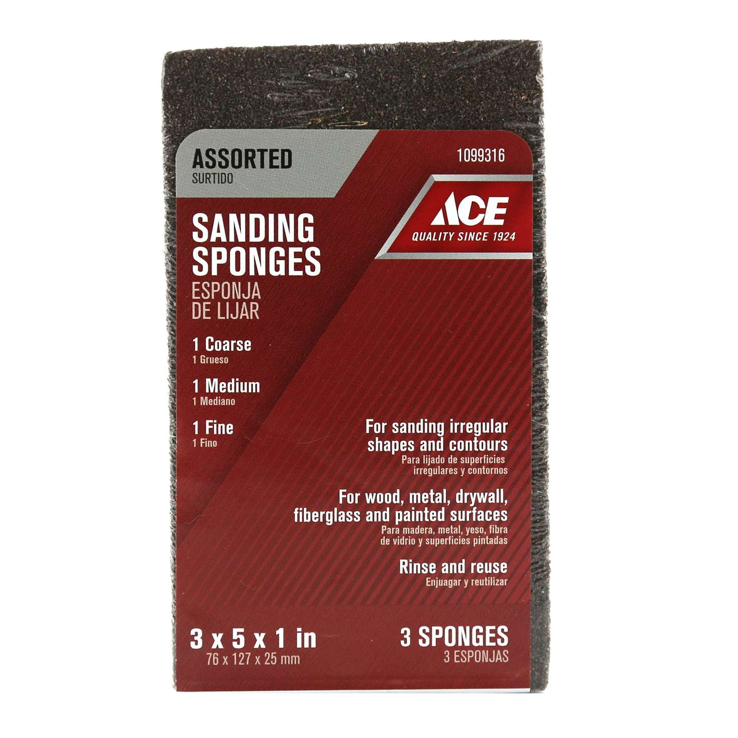 Ace 5.5 in. L X 4.5 in. W X .25 in. 80 Grit Coarse Contour Hand Sanding Pad  - Ace Hardware