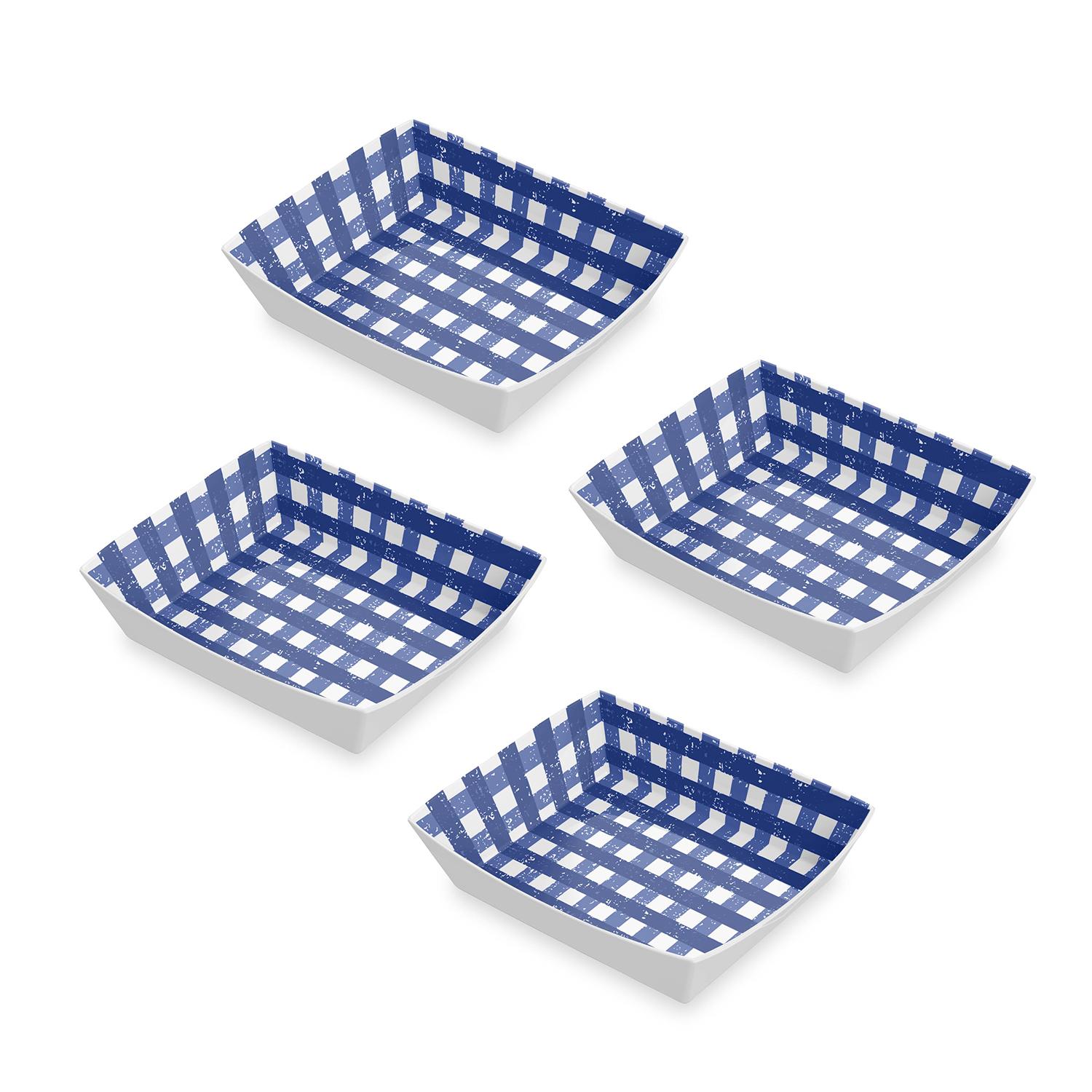 TarHong White/Navy Melamine Homemade Navy Gingham Burger Tray 4 pk Sansujyuku sansujyuku.com