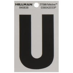 HILLMAN 3 in. Reflective Black Vinyl Self-Adhesive Letter U 1 pc