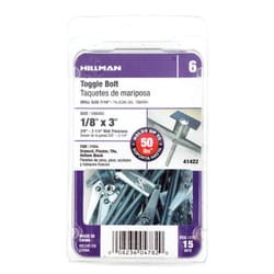 HILLMAN 1/8 in. D X 3 in. L Round Steel Toggle Bolt 15 pk