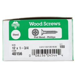Hillman No. 12 X 1-3/4 in. L Phillips Zinc-Plated Wood Screws 100 pk