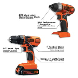 Black+Decker 20V MAX Cordless Brushed 2 Tool Drill/Driver and Impact Driver Kit