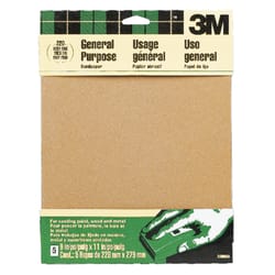 3M 11 in. L X 9 in. W 220 Grit Aluminum Oxide Sandpaper 5 pk