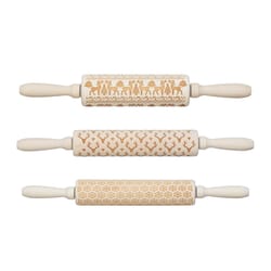Creative Co-op Cabin Holiday 15 in. L X 2 in. D Wood Rolling Pin Beige