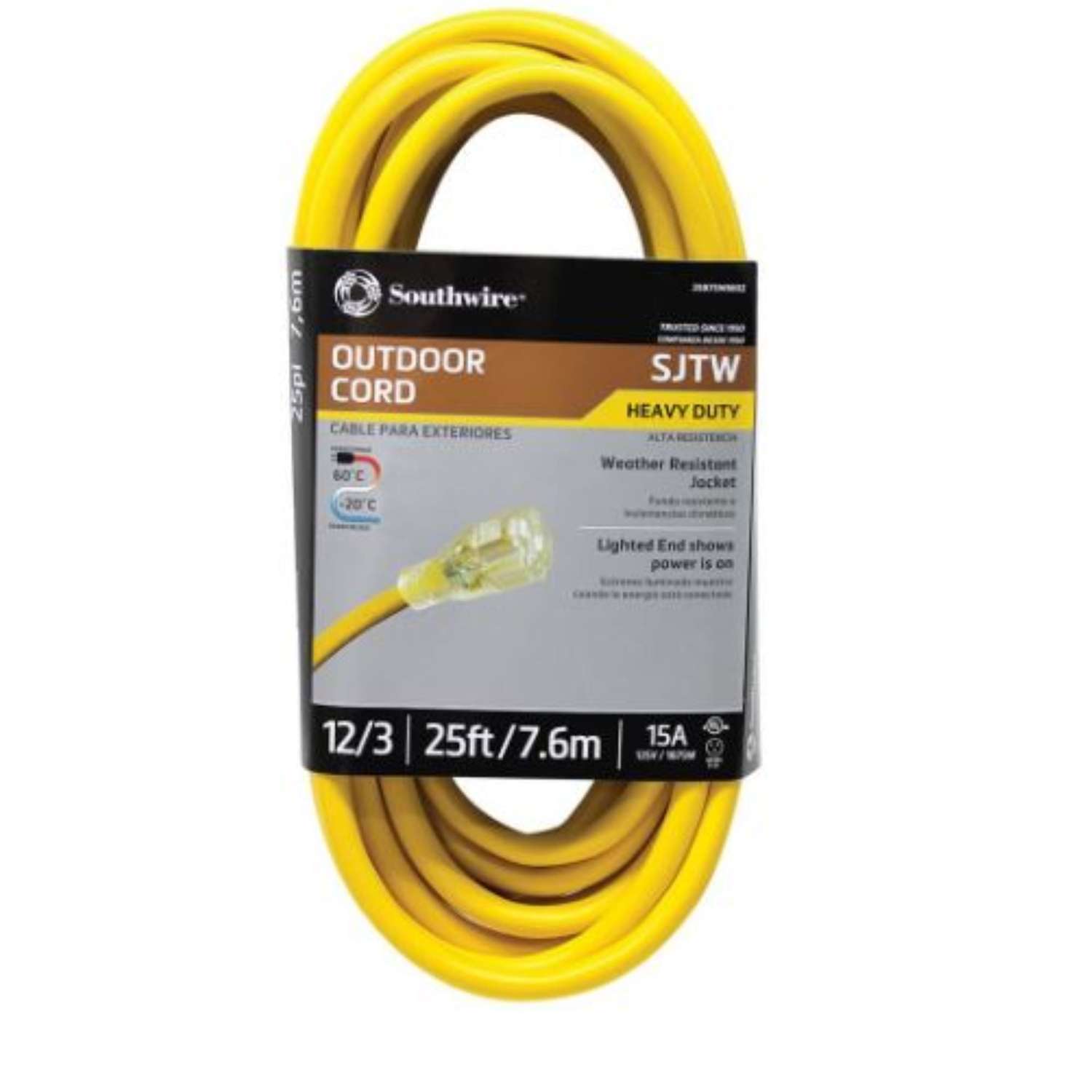 Southwire Outdoor 25 ft. L Yellow Extension Cord 12/3 SJTW Ace Hardware