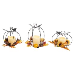 Gerson 9 in. Harvest Pumpkin & LED Candle Fall Decor