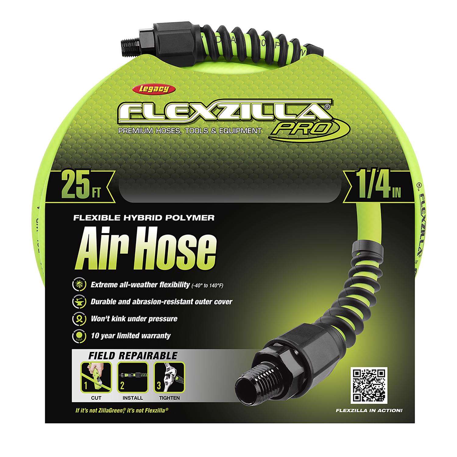 Legacy Flexzilla Pro 25 ft. L X 1/4 in. D Hybrid Polymer Air Hose 300 psi  Zilla Green - Ace Hardware