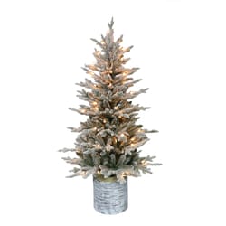 Puleo International 4-1/2 ft. Slim Incandescent 70 ct Potted Flocked Arctic Fir Christmas Tree