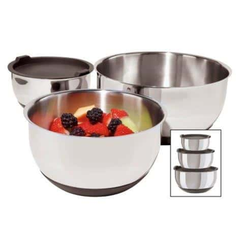 Oggi Two-Tone Mixing Bowl, 5-Quart, Stainless Steel, White Lid