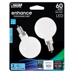 Feit Enhance G16.5 E12 (Candelabra) Filament LED Bulb Daylight 60 Watt Equivalence 2 pk