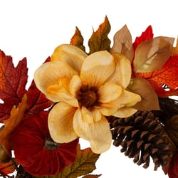 Glitzhome 5.25 in. Blooming Magnolia Wreath Fall Decor