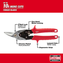 Milwaukee 10 in. Forged Alloy Steel Left Serrated Aviation Snips 22 Ga. 1 pk