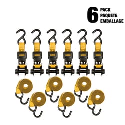DeWalt Guaranteed Tough 1 in. W X 10 ft. L Black/Yellow Ratchet Strap 500 lb 6 pk