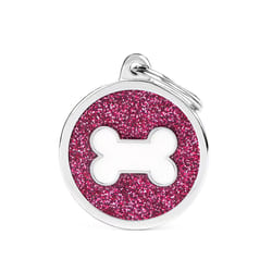 MyFamily Shine Pink/White Glitter Circle Bone Metal Dog Pet Tags Large