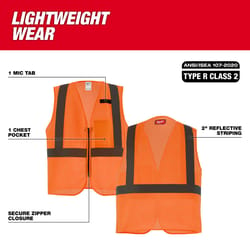 Milwaukee ANSI Type R/Class 2 Reflective Mesh/One Pocket Safety Vest High Visibility Orange L/XL