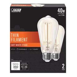 Feit ST19 E26 (Medium) Filament LED Bulb Soft White 40 Watt Equivalence 2 pk