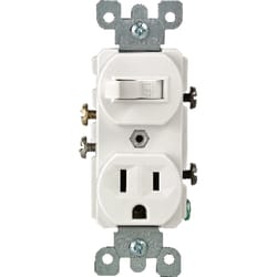 Leviton 15 amps Single Pole Combination Switch & Receptacle White 1 pk