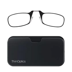 ThinOptics Always With You Black +2.00 Strength Unisex Reading Glasses with Pod Case