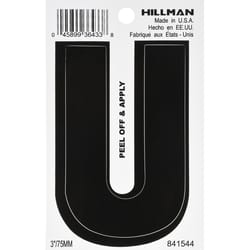 Hillman 3 in. Black Vinyl Self-Adhesive Letter U 1 pc