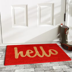 Home & More 1.42 W X 2.42 L Red Hello Script Coir Door Mat