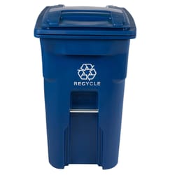 Toter 64 gal Blue Polyethylene Wheeled Recycling Trash Can Lid Included
