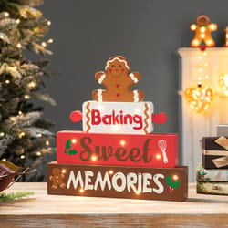 Glitzhome Lighted Gingerbread Man Block Table Decor 12 in.