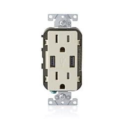 Leviton Decora 15 amps 125 V Duplex Light Almond Outlet and USB Charger 5-15 R 1 pk