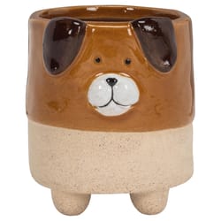 Abbott 3.5 in. H Stoneware Dog Planter Brown