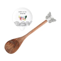 Pavilion Celebrating You White Ceramic/Wood Spoon Rest with Spoon