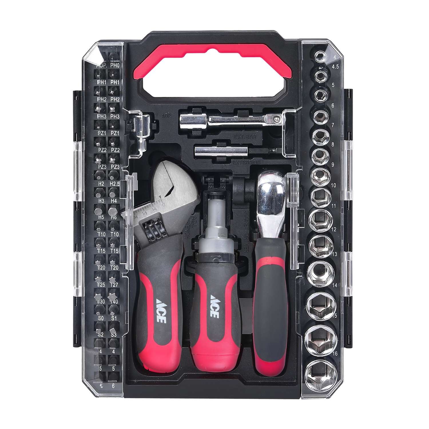  Ace  Stubby Tool Set Black Red 60 pc  Ace  Hardware 