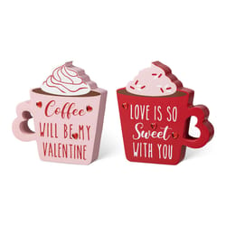 Glitzhome Valentines Day Coffee Cup Table Decor Wood 2 pc